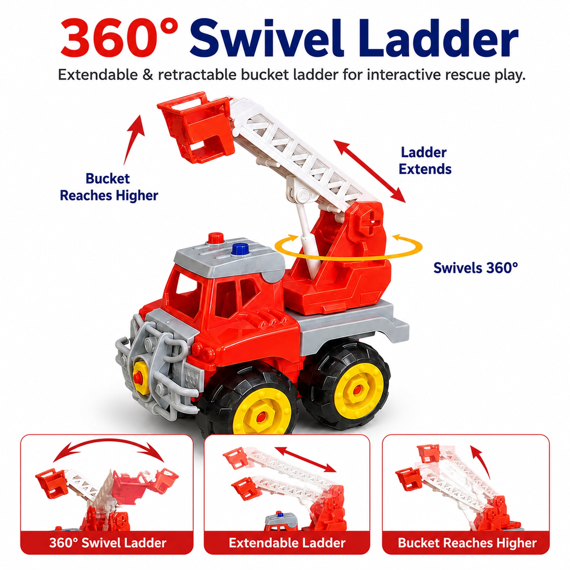 Take Apart Fire Truck Toy Set for Kids Ages 3+, DIY Rescue Vehicle Building Kit with Screwdriver, Traffic Signs & Storage Case