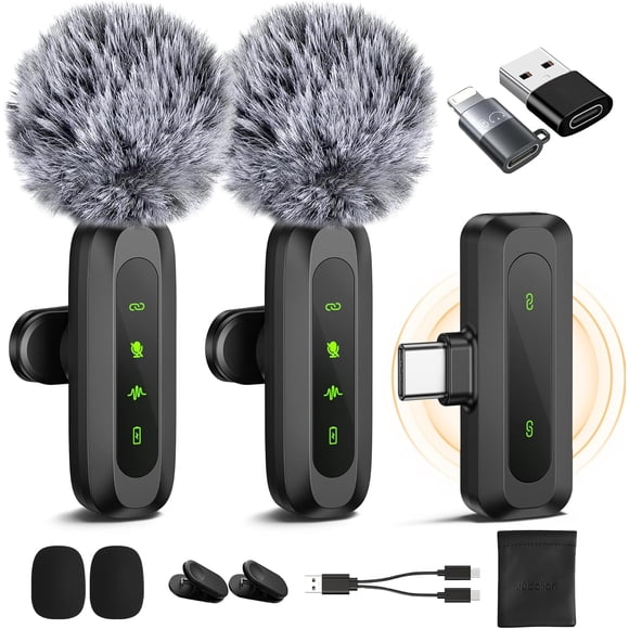 PinesC Wireless Lavalier Microphone for , iPad, Android - 100FT Transmission, 360° Omnidirectional HD High Sensitivity Mic for Interview, Video Podcast, Vlog, YouTube, TikTok