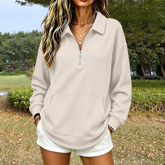 Quarter Zip Pullover Women Polo Shirts Sweatshirt for Women Oversized Mockneck Airport Travel Outfit Airport Streetwear Tunic Tops Turtleneckbasic Tops Athletic Long Sleeve Vacation Sweatshirts