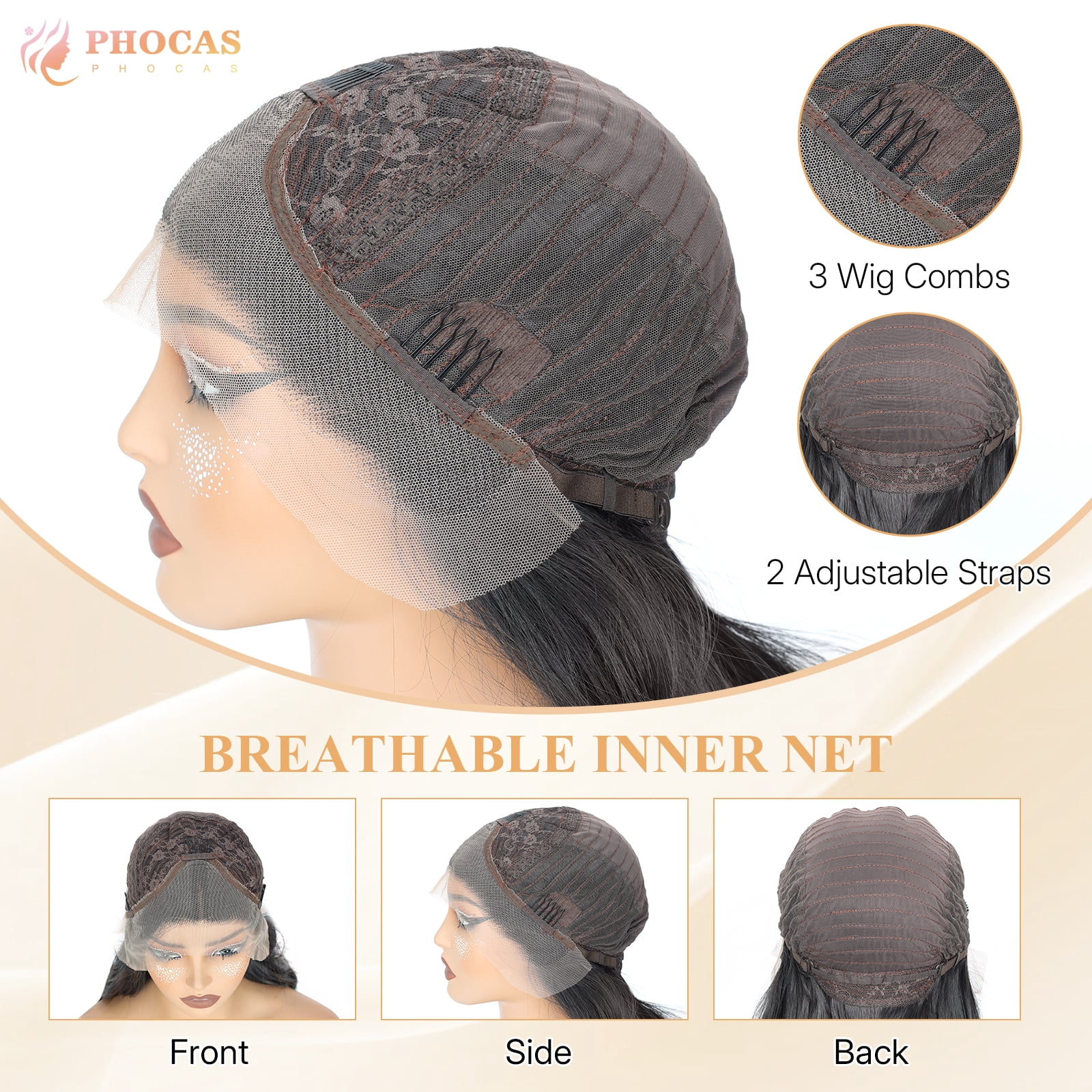 PHOCAS 28 Inch Deep Wave Lace Front Wig 13x3 Synthetic Glueless Wig for Women Pre Plucked Natural Hairline Heat Resistant Easy Style Dark Brown