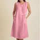 thumbnail image 2 of Vestido de Verano para las Mujeres Playa, Moda Vacaciones Color Sólido sin Mangas Hueco Fuera de la Fiesta Midi para Casual, 2 of 9