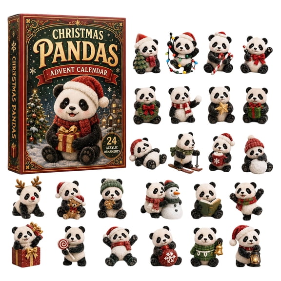 24 Days Christmas Panda Advent Calendar 2024, 24Pcs Flat Acrylic Panda Ornaments Countdown Calendar for Kids Stocking Stuffer Holiday Home Decor
