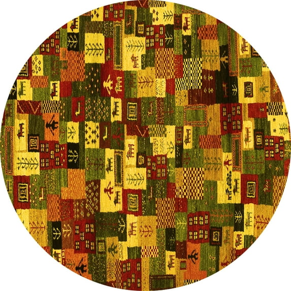 Ahgly Company Indoor Round Abstract Yellow Contemporary Area Rugs, 4' Round
