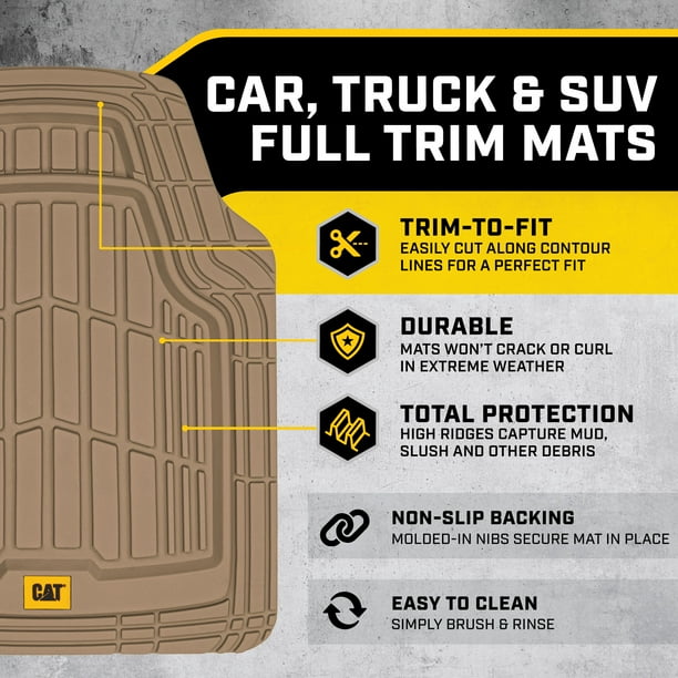 BDK Auto CAT Short Trim 3-Piece Floor Mats - Beige, Universal Fit & Waterproof
