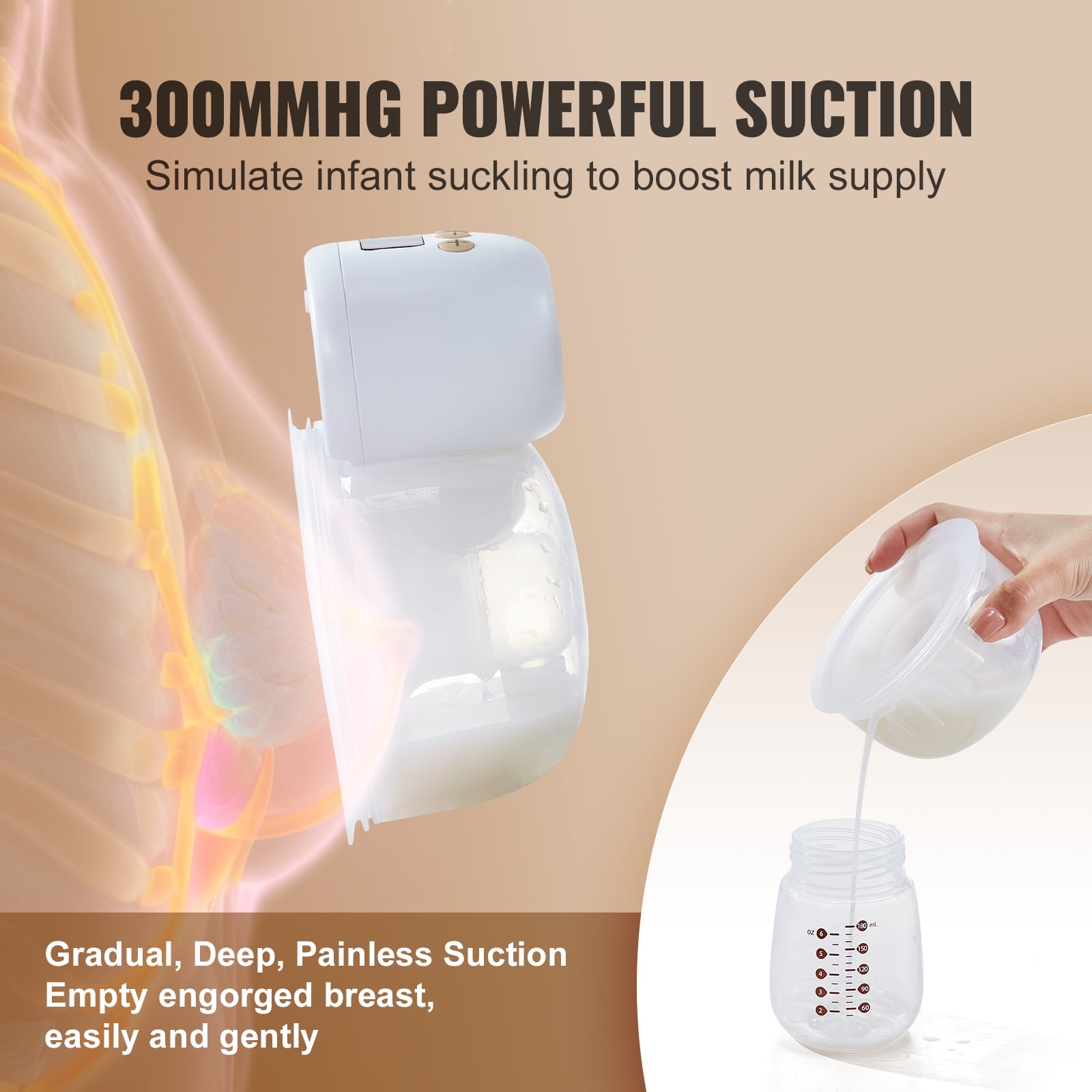 KFFKFF Breast Pump Pro Hands-Free, Wearable & Wireless Electric Pump, 4 Modes & 12 Levels Portable Breastfeeding Pump, 300mmHg Strong Suction, Smart Display, 24mm Insert/28mm Flange, Ultra-Quiet