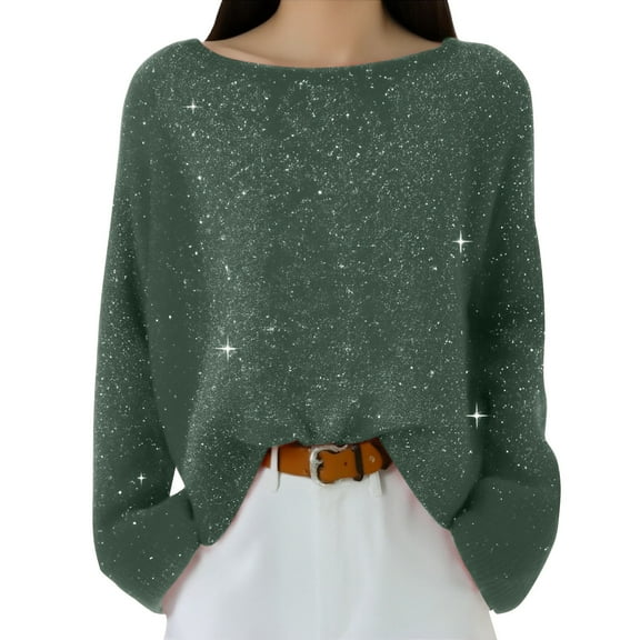 ZJXFGS Fashion Clothing Womens Long Sleeve Shirts Fall Sweater Sequin Blouse Holiday Outfits For Women Women'S Sweaters Cable Knot Sweater Women Blackish Green L