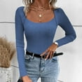 thumbnail image 4 of Duoif Sweaters for Women Trendy Women's Sexy Slim Solid Color Square Neck Knitting Sweater in Autumn and Winter Women's Sweaters Womens Tops Blue S, 4 of 5
