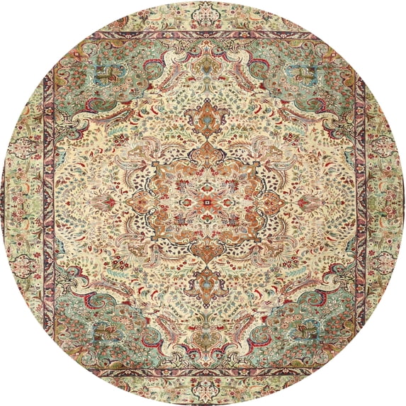 Ahgly Company Machine Washable Indoor Round Traditional Brown Area Rugs, 3' Round