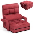 thumbnail image 1 of Chaise Longue d'Intérieur, Sofa Paresseux Pliant Chaise de Sol avec Dossier Réglable à 5 Positions Coussin Lombaire, Lit de Repos avec Accoudoirs (Rouge), 1 of 9