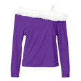 thumbnail image 4 of IMENGL Long Sleeve Shirts for Women Casual Fashion Solid Color Shoulder Strap Plush Collar Soft T-Shirt Women's Basic Tee Long Sleeve Tops,Purple, 4 of 4
