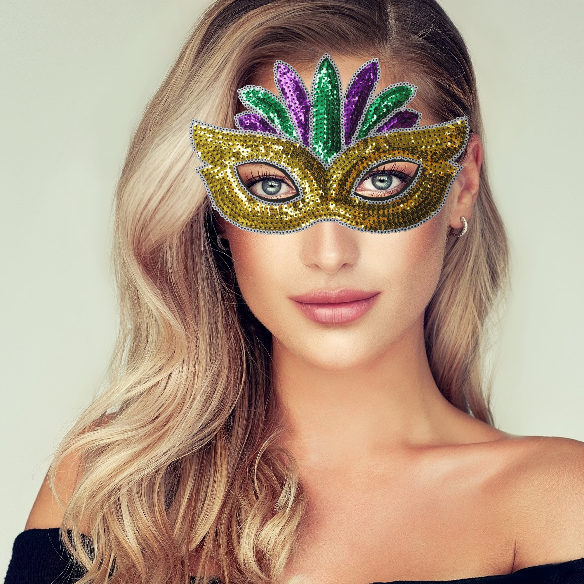 Unique Bargains 1 Pack Colorful Sequins Party Mask Purple Green Yellow 2