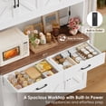 thumbnail image 5 of Hiphuta 71" Tall Kitchen Pantry Storage Cabinet with RGB LED and 6 Metal Hooks, Farmhouse Coffee Bar Cabinet with Charging Station, Buffet with Hutch and Microwave Stand, White, 5 of 7