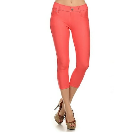 Capri Skinny Shorts - yelete women's stretchy skinny jeggings shorts & capri pull on style coral small