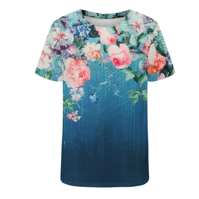 womens tops Summer Blouses for Women Floral Print Basic Short