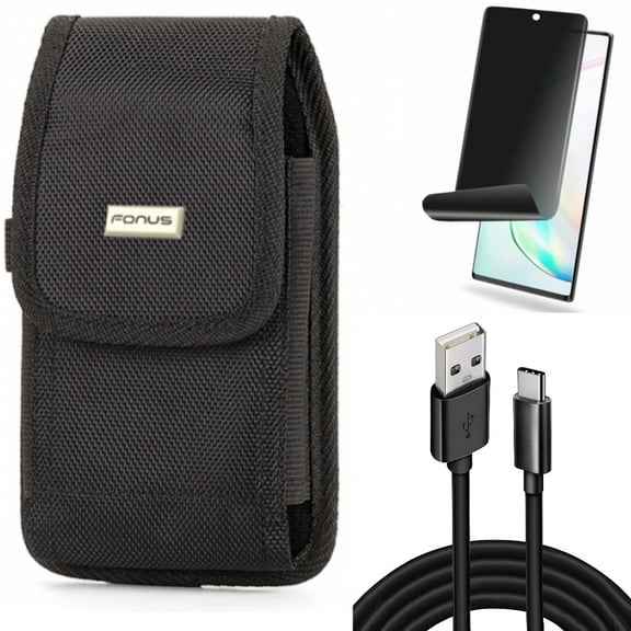 Privacy Screen Protector & Case Belt Clip & 10ft USB Cable for Samsung Galaxy Note 20 (6.7") - Combo with TPU Film Anti-Peep & Swivel Holster & Type-C Charger Cord