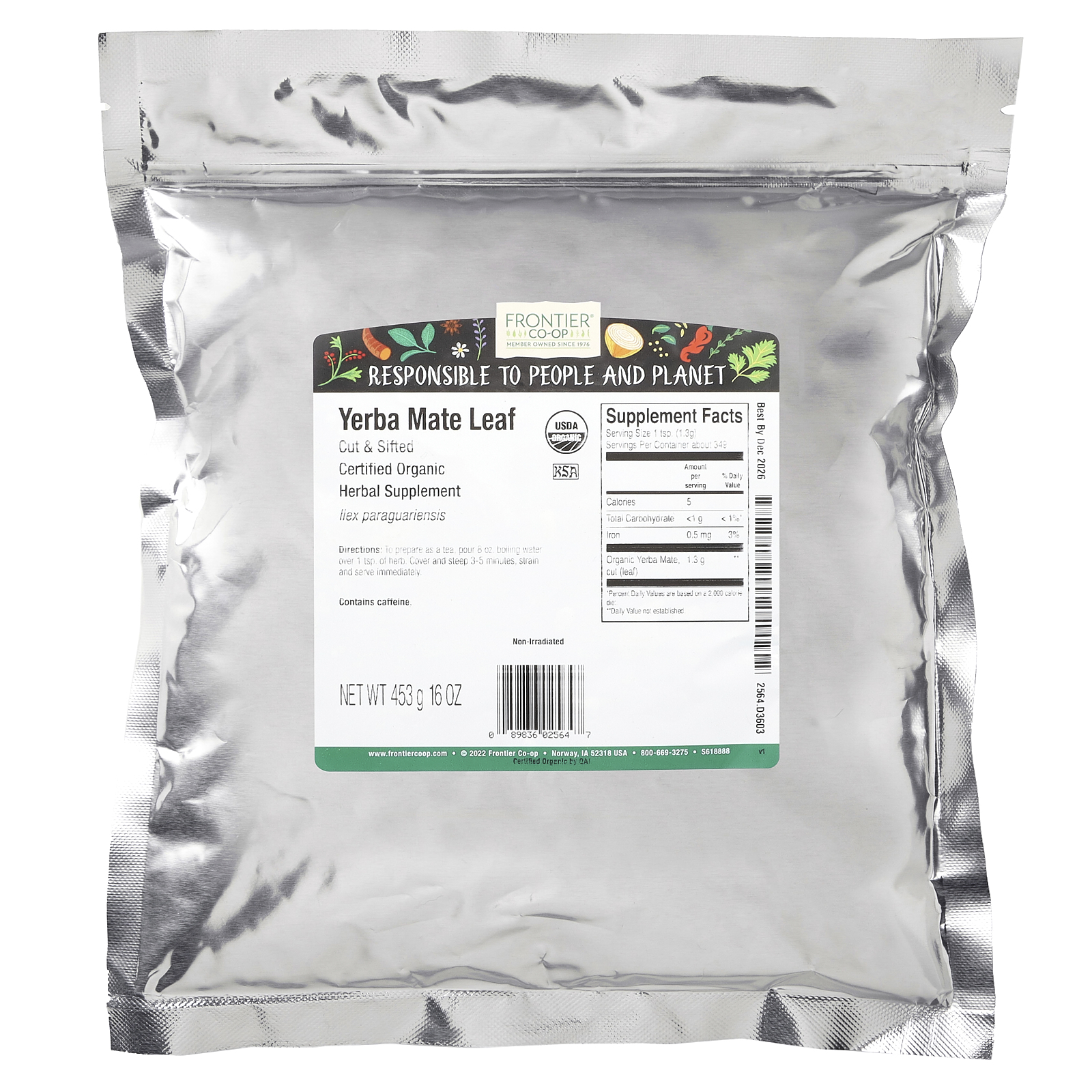 Frontier Herb Yerba Mate Leaf - Organic - Cut and Sifted - Bulk - 1 lb