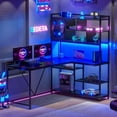 thumbnail image 2 of DJ502988_4 L Shaped Computer Gaming Corner Desk LED Light Storage Bookshelf Black, 2 of 5