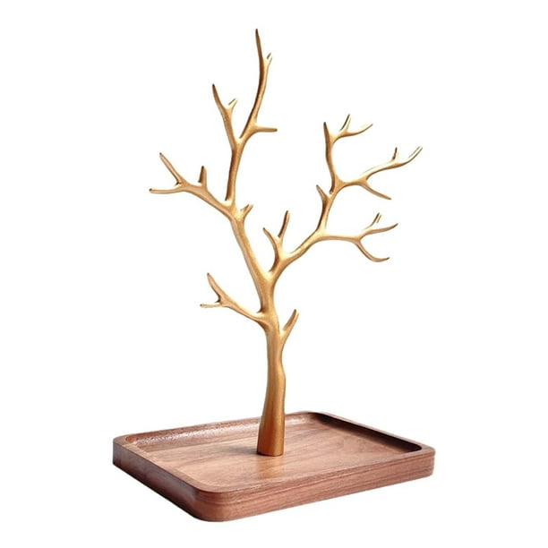 Soporte para joyería, estante de almacenamiento de joyería de mesa con bandeja para platos, elegante torre de joyería, Base de madera para relojes,