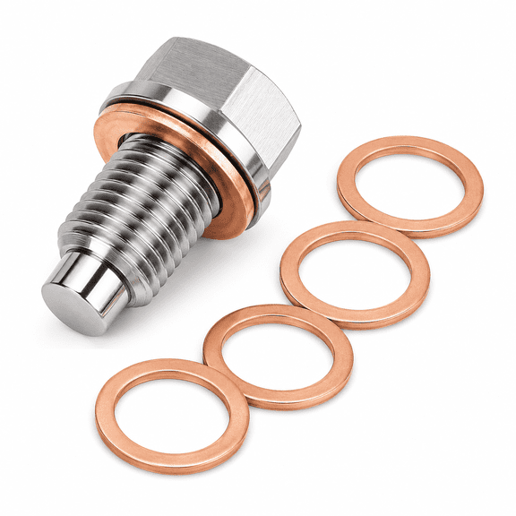 M14x1.5 Magnetic Oil Drain Plug, Stainless Steel Oil Pan Drain Bolt with 5 Copper Crush Washers
