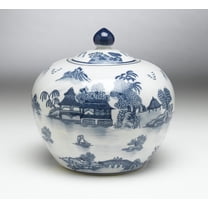 Zeckos AA Importing 59753 Blue And White Round Jar With Lid