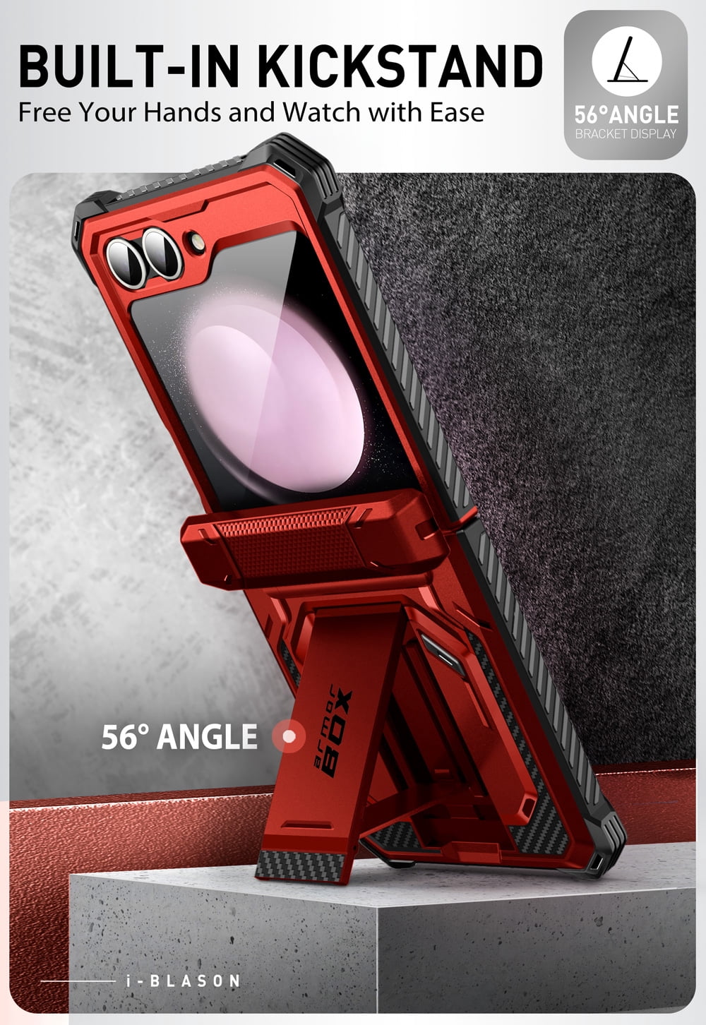 i-Blason Armorbox series for Samsung Galaxy Z Flip 6 / Flip 5 Case with Stand, [Built-in Screen Protector] [Hinge Protection] [Belt-Clip], Full-Body Protection Phone Case Cover, Ruddy
