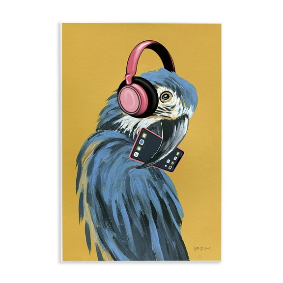 Stupell Industries Parrot Listening to Music Animals & Insects Painting Unframed Art Print Wall Art, 10 x 15