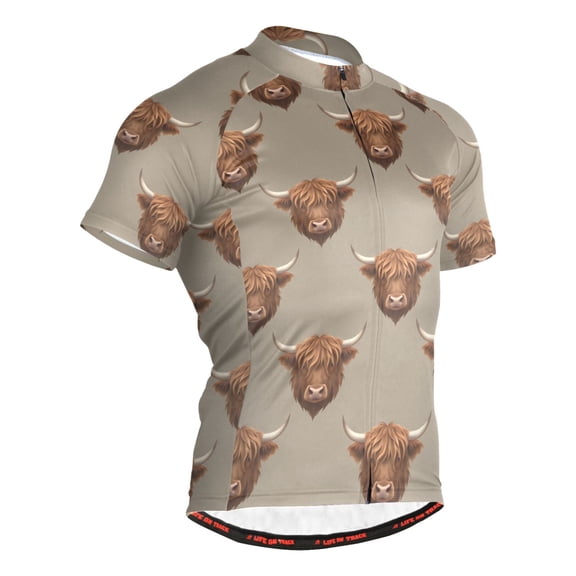 joogoo Retro Highland Cattle Pattern Men's Cycling Jerseys Mountain Bike Short Sleeve Tops L