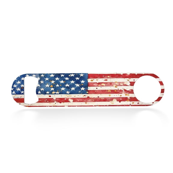 Flat Bottle Opener Heavy Duty Stainless Steel Bottle Opener Beer Flask Tools ​for Kitchen Bar Restaurant, 7 Inch - Soft Toned Patriotic Banner