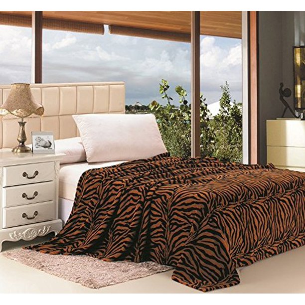 Selva Animal Print Ultra Soft Brown Zebra Queen Size Microplush Blanket