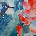 thumbnail image 5 of JEUXUS Flower Chinese Style Artistic Beautiful Wash And Ink Bird Plant Green Red Home Bathtubs Bathroom Curtain Decoration White, 5 of 7