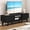Black, variant on PUFFCAFE Fluted TV Stand for 55 60 65 Inch TV,Mid Century Modern Entertainment Center with with Storage & Sliding Doors,TV Media Console Table with Wood Feet for Living Room,Bedroom,Natural Oak