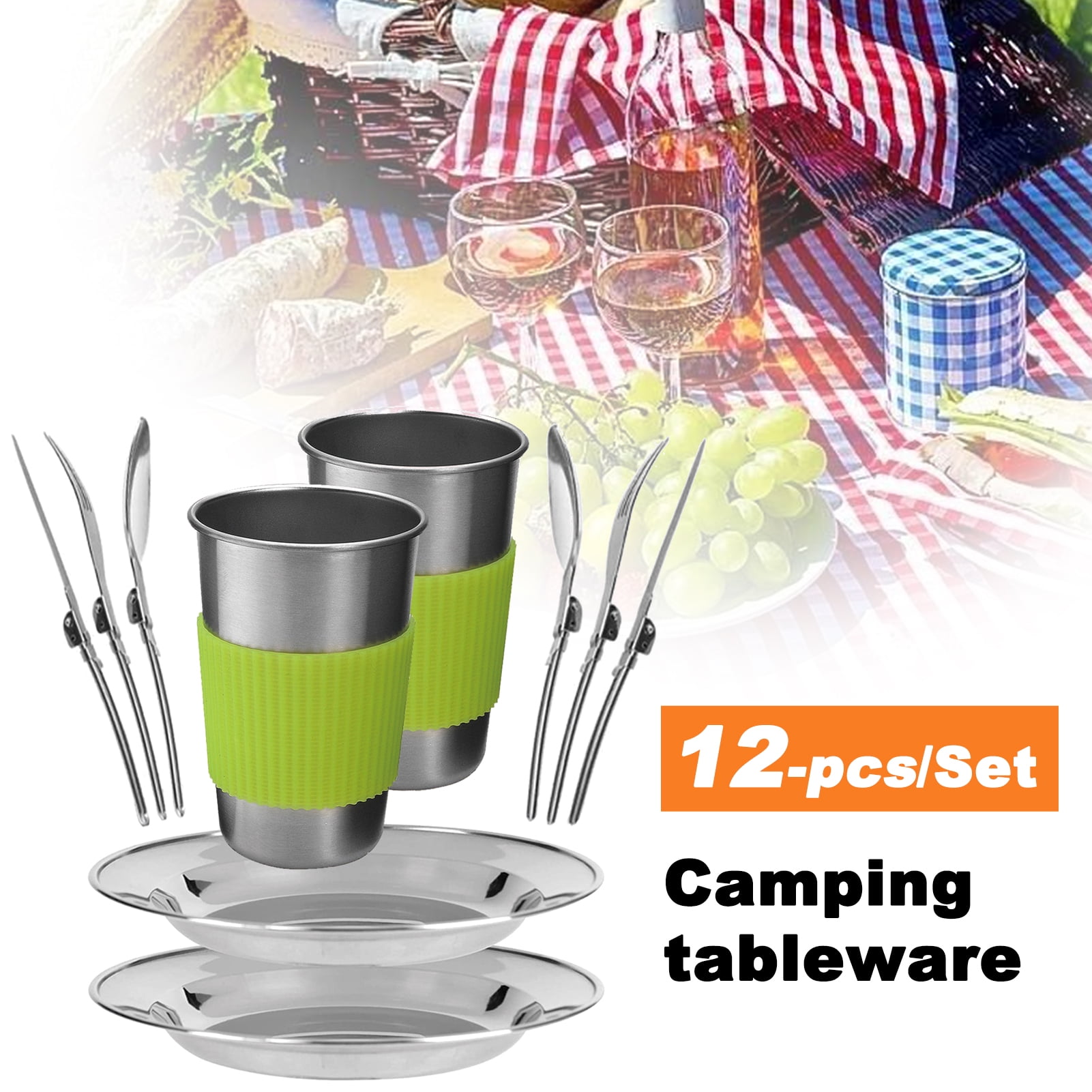 12Pcs/Set Camping Dishes Convenient Double Heat-proof Sturdy Durable for Outdoor 