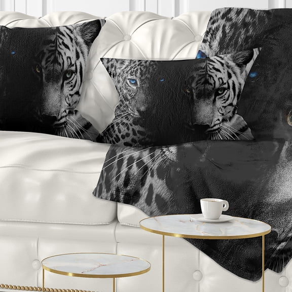 Designart Leopard and Tiger in Black - Animal Throw Pillow - 12x20