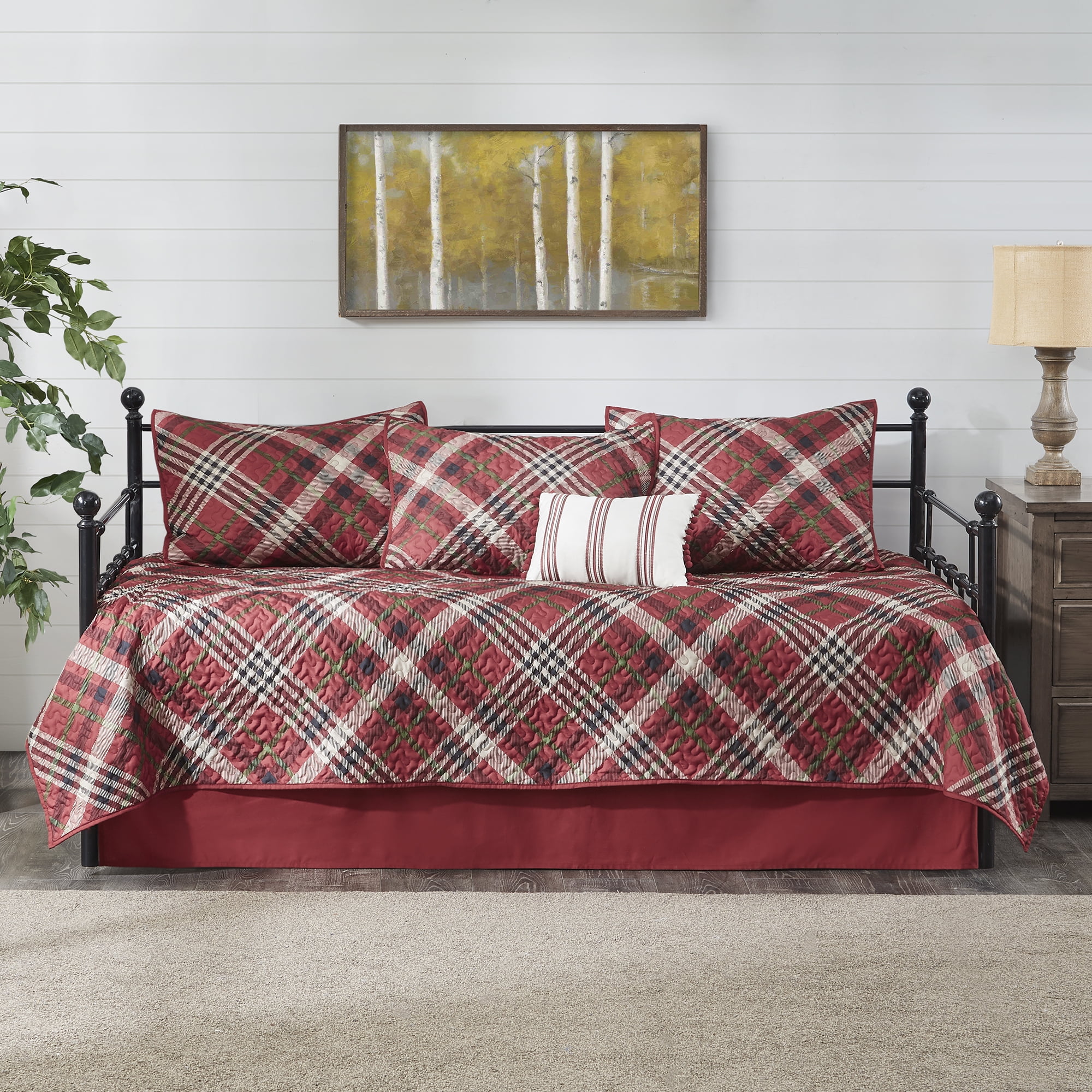 Mainstays Tartan Plaid 6 Piece Microfiber Daybed Cover and Sham Set