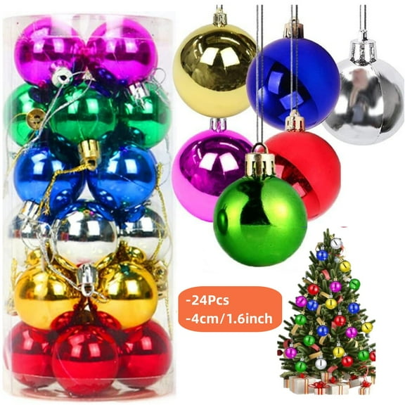 24Pcs Christmas Balls Ornaments for Xmas Christmas Tree - Shatterproof Christmas Tree Decorations Hanging Ball,Christmas Baubles for Holiday Wedding Party Decoration (Colorful, 1.57"-4CM)