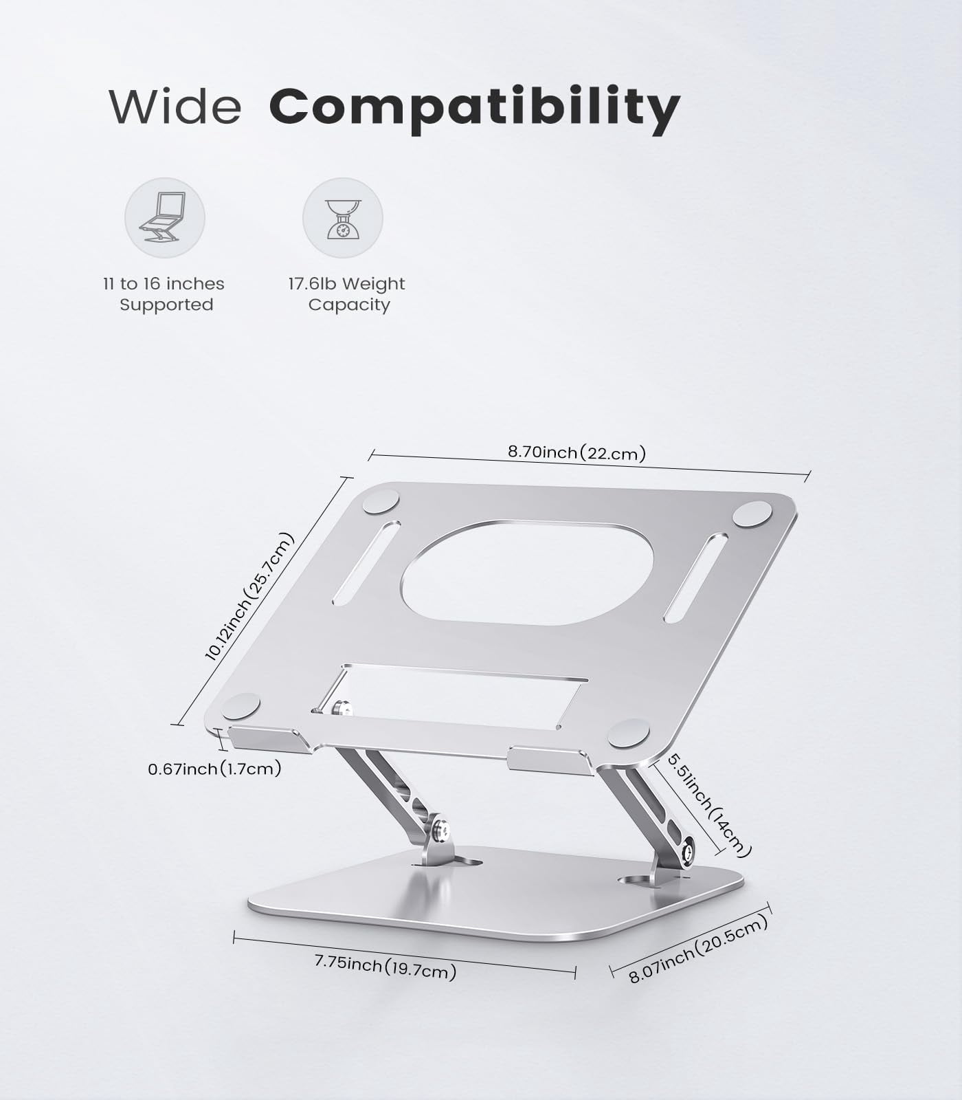 Laptop Stand Adjustable Computer Sturdy Aluminum For Desk Foldable Holder Portable Riser 11-16-inch Notebook Tablet And More
