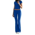 thumbnail image 2 of Penkiiy Wide Leg Pant Suits for Women Elegant 2 Piece Solid Outfits Long Sleeve Crop Top High Waist Long Pants with Pockets XL Blue, 2 of 9