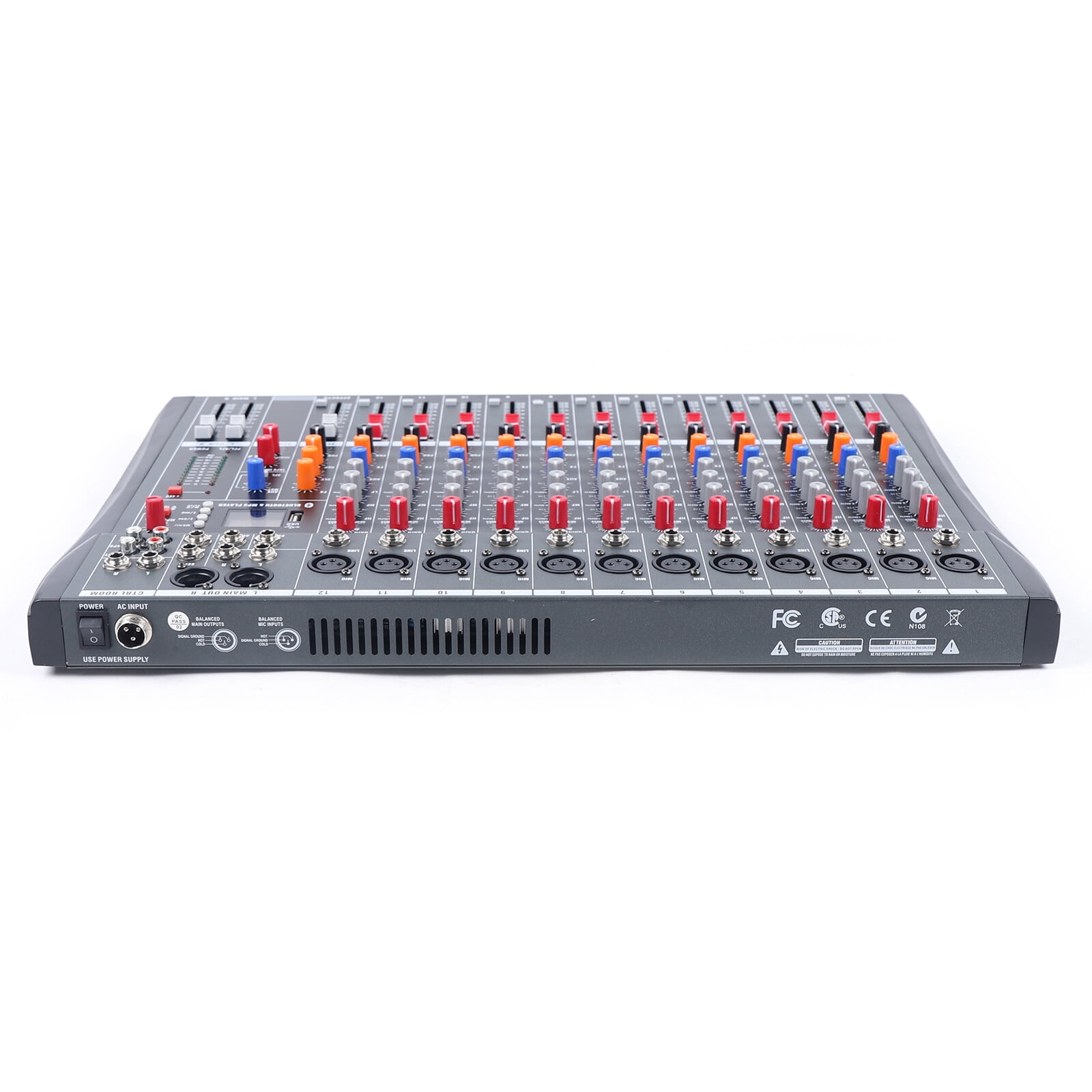 12-Channel Stereo Mixer, Professional BT Audio Mixer for Studio, DJ Sound Mixing Console with USB Interface 110V