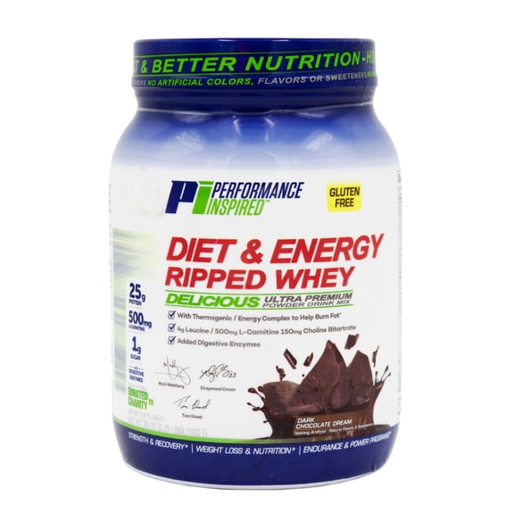 Performance Inspired Nutrition - Diet & Energy Ripped Whey Protein - 25g Protein -L-Carnitine - Dark Chocolate – 2.25 LBS