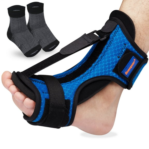 Quanquer Adjustable Plantar Fasciitis Night Splint Ankle Brace with 2 Compression Socks for Unisex