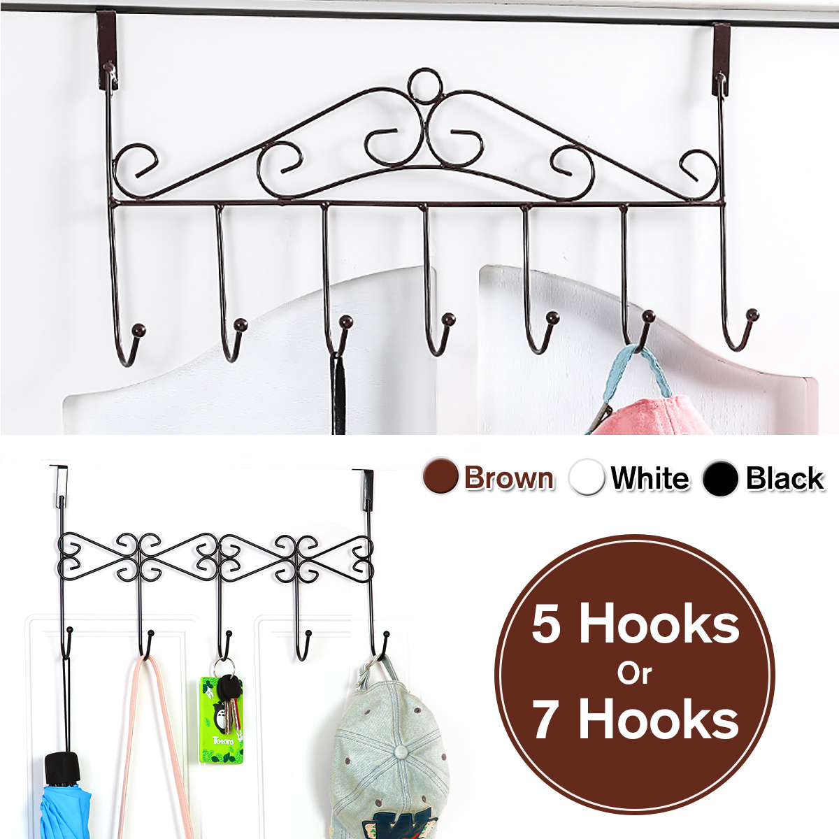 Hat Bag Towel Coat Clothes Over Door Bathroom Hanger Hanging Rack Holder 5 Hooks