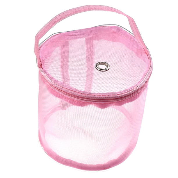 Bolsa organizadora de malla para tejer, ideal para guardar hilo de lana y agujas de ganchillo. Rosado