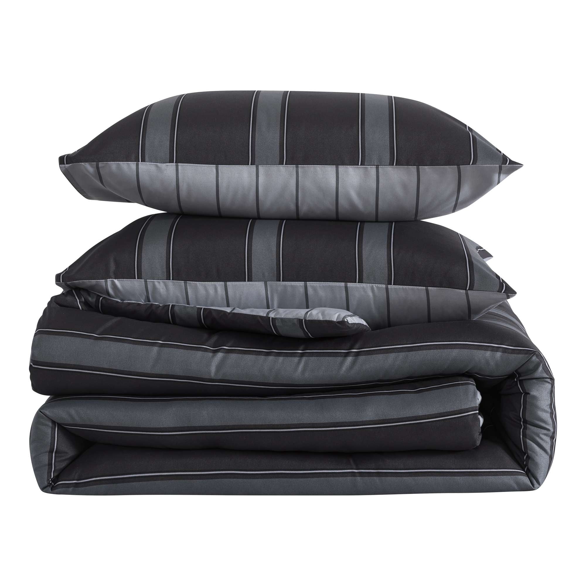 Mainstays Full/Queen Comforter Set, All-Season, 3-Piece, Dark Grey Stripe
