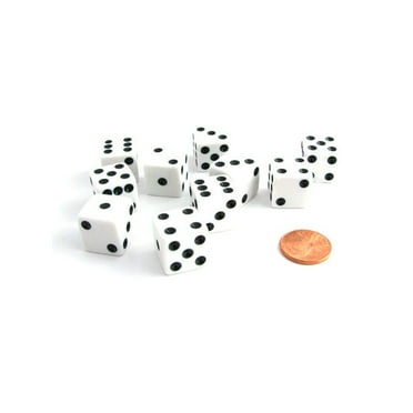 Set of 10 Six Sided Square Opaque Dice White With Black Pip P6 Die D6 Game Lot