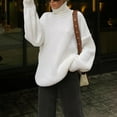 thumbnail image 3 of UJNDER Thickened Loose Autumn Winter Turtleneck Sweater for Women Casual Solid Color Knitted White L, 3 of 7