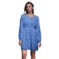 thumbnail image 1 of Bimba Blue Stencil Damask Button Down Midi Dress Women Tunic Long Sleeve Smocked Top-XX-Large, 1 of 1