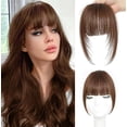 thumbnail image 1 of ORIGEN Flequillo con clip de cabello humano real con clip en flequillo tenue con patillas postizos extensiones de flequillo frontal falso para mujeres color marrón claro, 1 of 2