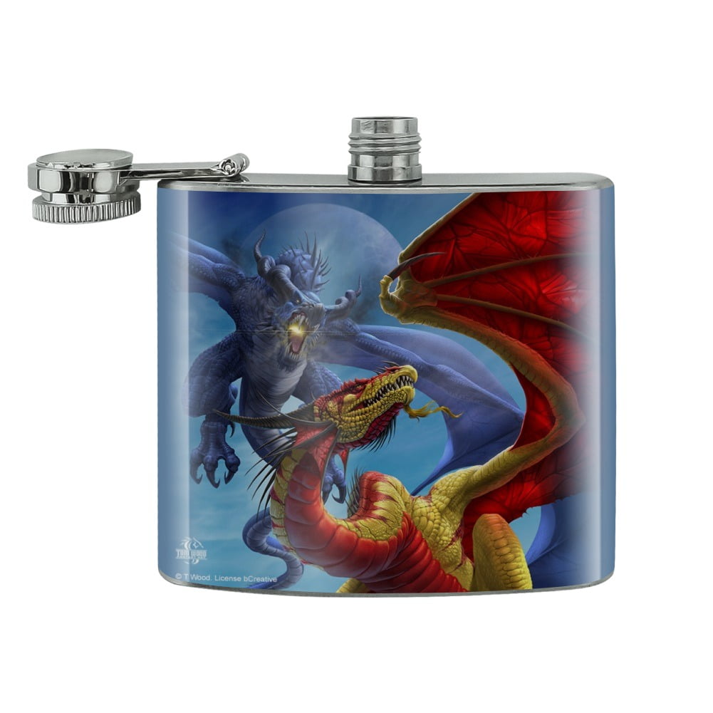 Dragon Parchment Fantasy Stainless Steel 5oz Hip Drink Kidney Flask 