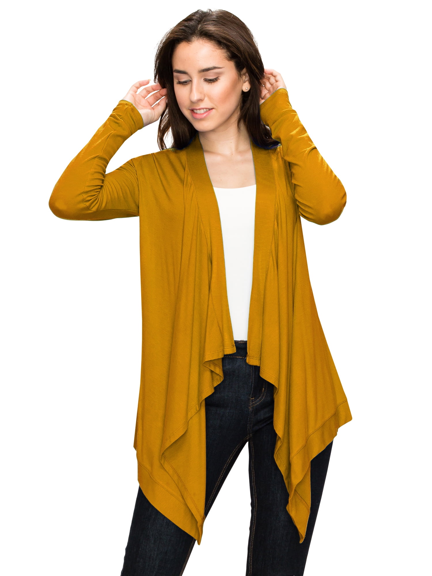WSK849 Women's Off-Duty Open Front Cardigan - Lightweight, Long Sleeve Asymmetrical Hem (XL, Royal Brite) - View #9