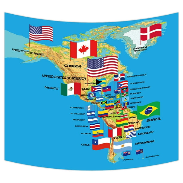 Ykcg Home Decor North And South America Map With Flags And Countries Name Wall Hanging Tapestry Wall Art 51x60 Inches Walmart Com Walmart Com